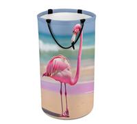 DWTJKMS Cesto portabiancheria pieghevole con fenicottero rosa sulla spiaggia, con manici facili da trasportare, grande cesto portaoggetti per lavanderia, dormitorio, famiglia