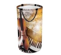 DWTJKMS Cesto portabiancheria pieghevole con note musicali e violino per pianoforte, con manici per il trasporto, grande cesto portaoggetti per lavanderia, dormitorio, famiglia