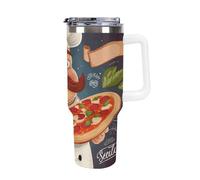DWTJKMS Chef Pizza - Bicchiere in acciaio inox da 1,18 l, a prova di perdite, grande capacità, con manico, cannuccia a doppia parete, isolamento sottovuoto, riutilizzabile, mantiene freddo o caldo