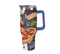 DWTJKMS Chef Pizza - Bicchiere in acciaio inox da 1,18 l, a prova di perdite, grande capacità, con manico, cannuccia a doppia parete, isolamento sottovuoto, riutilizzabile, mantiene freddo o caldo