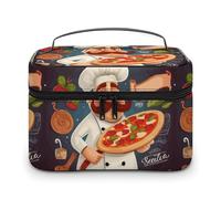 DWTJKMS Chef Pizza Makeup Bag, Cosmetici Organizer Caso Grande Capacità Portatile Make Up Borse Donne Viaggio Toiletry Borse con Manico E Divisore