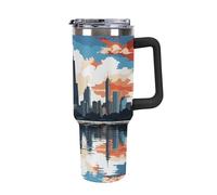 DWTJKMS Chicago Skyline - Bicchiere in acciaio inox da 1,18 l, a prova di perdite, grande capacità, con manico, cannuccia a doppia parete, isolamento sottovuoto, riutilizzabile, mantiene freddo o