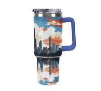 DWTJKMS Chicago Skyline - Bicchiere in acciaio inox da 1,18 l, a prova di perdite, grande capacità, con manico, cannuccia a doppia parete, isolamento sottovuoto, riutilizzabile, mantiene freddo o