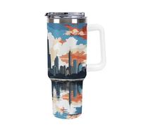 DWTJKMS Chicago Skyline - Bicchiere in acciaio inox da 1,18 l, a prova di perdite, grande capacità, con manico, cannuccia a doppia parete, isolamento sottovuoto, riutilizzabile, mantiene freddo o