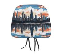 DWTJKMS Chicago Skyline - Copertura per poggiatesta auto, regolabile, riutilizzabile, accessorio per interni auto, stile vintage, per la maggior parte delle auto, 1 pezzo