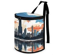 DWTJKMS Chicago Skyline - Pattumiera per auto con coperchio, grande capacità, da appendere, a prova di perdite, impermeabile, accessori per interni