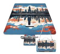 DWTJKMS Chicago Skyline - Tappetino da picnic pieghevole, impermeabile, con borsa per la spesa, grande, 147,3 x 147,3 cm, coperta da campeggio per spiaggia, parco, viaggi