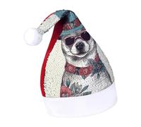 DWTJKMS Chihuahua Cane che indossa cappello di Babbo Natale cappello classico di pelliccia cappello di Natale spesso cappello di Natale con paillettes divertente vacanza inverno cappello