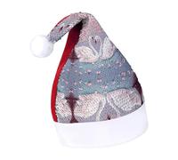 DWTJKMS Cigni bianchi con albero floreale rosa cappello di Babbo Natale classico pelliccia cappello di Natale spesso cappello di Natale con paillettes divertente vacanza invernale berretto