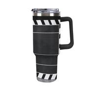 DWTJKMS Classic Movie Clapboard - Bicchiere da auto in acciaio inox nero, 1,18 l, a prova di perdite, grande capacità, con manico, cannuccia a doppia parete, isolamento sottovuoto, riutilizzabile
