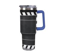 DWTJKMS Classic Movie Clapboard - Bicchiere da auto in acciaio inox nero, 1,18 l, a prova di perdite, grande capacità, con manico, cannuccia a doppia parete, isolamento sottovuoto, riutilizzabile
