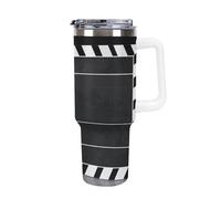 DWTJKMS Classic Movie Clapboard - Bicchiere in acciaio inox nero, 1,18 l, a prova di perdite, grande capacità, con manico, cannuccia a doppia parete, isolamento sottovuoto, riutilizzabile, mantiene