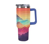 DWTJKMS Color Mountain - Bicchiere da auto in acciaio inox sfumato da 1,18 l, a prova di perdite, grande capacità, con manico, cannuccia a doppia parete, isolamento sottovuoto, riutilizzabile