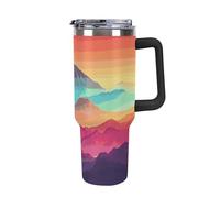 DWTJKMS Color Mountain - Bicchiere da auto in acciaio inox sfumato da 1,18 l, a prova di perdite, grande capacità, con manico, cannuccia a doppia parete, isolamento sottovuoto, riutilizzabile