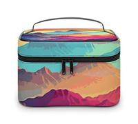 DWTJKMS Color Mountain Gradient Makeup Bag, Cosmetico Organizer Caso Grande Capacità Portatile Make Up Borse Donne Viaggio Toiletry Borse con Maniglia E Divisore