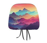 DWTJKMS Color Mountain - Set di 2 copri poggiatesta per auto, regolabili, riutilizzabili, accessori per interni auto, in stile vintage, adatti per la maggior parte delle auto