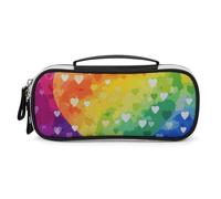DWTJKMS Colorful Rainbow Love Heart Leather Makeup Bag Portatile Piccolo Organizzatore Cosmetico Impermeabile Borse Da Toilette Pennelli Matite E Viaggio Trucco Accessori