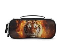 DWTJKMS Cool Tiger in Flame Borsa per il trucco in pelle Portatile Piccolo Organizzatore Cosmetico Impermeabile Borse Da Toilette Pennelli Matite E Viaggio Trucco Accessori