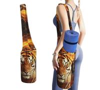 DWTJKMS Cool Tiger in Flame - Borsa per tappetino da yoga, in tela resistente, con tasca per bottiglia d'acqua e tasca inferiore bagnata, adatta alla maggior parte dei tappetini da yoga