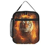 DWTJKMS Cool Tiger in Flame Borsa termica per il pranzo, a prova di perdite, per uomini e donne, con manico, riutilizzabile, isolata, per ufficio, lavoro, picnic