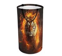 DWTJKMS Cool Tiger in Flame Cesto portabiancheria pieghevole, con manici per il trasporto, grande cesto portaoggetti per lavanderia, dormitorio, famiglia