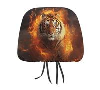 DWTJKMS Cool Tiger in Flame - Coprisedile per poggiatesta auto, regolabile, riutilizzabile, accessorio per interni auto, in stile vintage, per la maggior parte delle auto