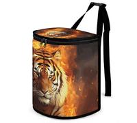 DWTJKMS Cool Tiger in Flame Pattumiera per auto con coperchio Grande capacità Appeso Auto Trash Bin a prova di perdite Impermeabile Pattumiera Auto Must Haves Accessori per interni