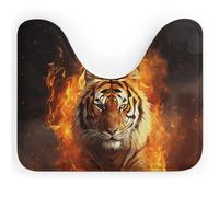 DWTJKMS Cool Tiger in Flame - Tappetino da bagno a forma di U, ad asciugatura rapida, assorbente, antimacchia, antiscivolo, per base WC ovale