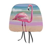DWTJKMS Copertura per poggiatesta auto con fenicottero rosa sulla spiaggia, 1 pezzo, regolabile, riutilizzabile, accessorio per sedile interno auto, grazioso stile vintage, protezione per sedili auto