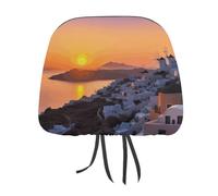 DWTJKMS Copertura per poggiatesta auto, regolabile, riutilizzabile, per interni auto, motivo isola greca, tramonto, paesaggio, 1 pezzo, regolabile, riutilizzabile, accessorio per sedile auto, grazioso