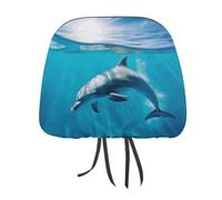 DWTJKMS Copertura per poggiatesta auto, regolabile, riutilizzabile, per interni dell'auto, con delfino che nuota, in blu marino, accessorio per sedile auto, in stile vintage, per la maggior parte