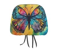 DWTJKMS Copri poggiatesta per auto, regolabile, riutilizzabile, con motivo a farfalla, con tintura a nodi, accessorio per sedile interno dell'auto, grazioso stile vintage, per la maggior parte delle