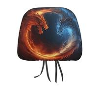 DWTJKMS Copri-poggiatesta per auto, regolabile, riutilizzabile, per interni auto, motivo drago di fuoco e ghiaccio, 1 pezzo, accessorio per sedile interno, stile vintage, per la maggior parte delle