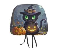 DWTJKMS Copri poggiatesta per auto, regolabile, riutilizzabile, per interni auto, motivo gatto, Halloween, 1 pezzo, accessorio per sedile auto, stile vintage, per la maggior parte delle auto