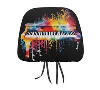 DWTJKMS Copri poggiatesta per auto, regolabile, riutilizzabile, per interni dell'auto, con motivo colorato con tastiera e note musicali, 1 pezzo, accessorio per sedile interno auto, stile vintage, per
