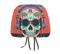 DWTJKMS Copri poggiatesta per auto, regolabile, riutilizzabile, per interni dell'auto, con motivo teschio punk rock, 1 pezzo, accessorio per sedile interno auto, grazioso stile vintage, per la maggior