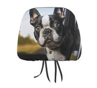 DWTJKMS Copri poggiatesta per auto, regolabile, riutilizzabile, per interni dell'auto, motivo cucciolo di Boston Terrier, 1 pezzo, accessorio per sedile interno auto, grazioso stile vintage, per la