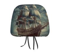 DWTJKMS Coprisedile per poggiatesta auto con nave pirata in stile nautico, vintage, regolabile, riutilizzabile, accessorio per interni dell'auto, grazioso accessorio per poggiatesta auto, per la