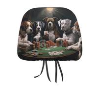 DWTJKMS Coprisedili per auto con cani che giocano a poker, 2 pezzi, regolabili, riutilizzabili, accessori per sedili interni auto, carini vintage, protezione per poggiatesta, per la maggior parte