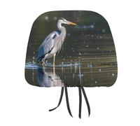 DWTJKMS Coprisedili per poggiatesta auto, con stampa di airone grigio, 2 pezzi, regolabili, riutilizzabili, accessori per interni auto, graziosi e vintage, per la maggior parte delle auto