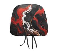DWTJKMS Coprisedili per poggiatesta auto, motivo marmorizzato nero e rosso, 2 pezzi, regolabili, riutilizzabili, accessori per interni auto, carini vintage, protezione per poggiatesta, per la maggior