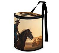 DWTJKMS Cowboys Equitazione Cavalli Pattumiera Auto con Coperchio Grande Capacità Appeso Auto Pattumiera A Prova di Perdite Impermeabile Pattumiera Auto Must Haves Accessori Interni