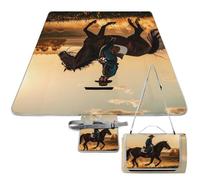 DWTJKMS Cowboys - Tappetino da picnic con cavalli, pieghevole, impermeabile, con borsa per la spesa, grande tappetino da picnic all'aperto, 147,3 x 147,3 cm, coperta da campeggio per spiaggia, parco