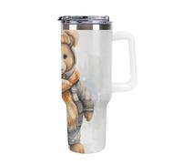 DWTJKMS Cute Bear - Bicchiere in acciaio inox da 1,18 l, a prova di perdite, grande capacità, con manico, cannuccia a doppia parete, isolamento sottovuoto, riutilizzabile, mantiene freddo o caldo