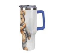 DWTJKMS Cute Bear, bicchiere in acciaio inox da 1,18 l, a prova di perdite, grande capacità, tazza per auto con manico e cannuccia, a doppia parete, riutilizzabile, mantiene freddo o caldo in stile