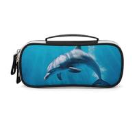 DWTJKMS Delfino che nuota in pelle blu mare borsa per il trucco portatile piccolo organizzatore cosmetico impermeabile borse da toilette pennelli matite e accessori per il trucco da viaggio