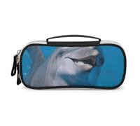 DWTJKMS Delfino con un sorriso borsa per il trucco in pelle portatile piccolo organizer cosmetico impermeabile borse da toilette pennelli matite e accessori per il trucco da viaggio