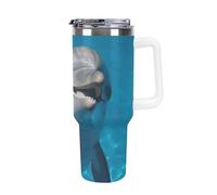 DWTJKMS Delfino con un sorriso in acciaio inox Tumbler 1,18 once a prova di perdite tazza auto grande capacità con manico cannuccia doppia parete sottovuoto tazza isolante riutilizzabile mantiene