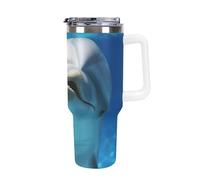 DWTJKMS Delfino con un sorriso in acciaio inox Tumbler 1,18 once a prova di perdite tazza auto grande capacità con manico cannuccia doppia parete sottovuoto tazza isolante riutilizzabile mantiene