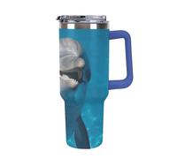 DWTJKMS Delfino con un sorriso in acciaio inox Tumbler 1,18 once a prova di perdite tazza per auto grande capacità con manico cannuccia doppia parete sottovuoto tazza isolante riutilizzabile mantiene